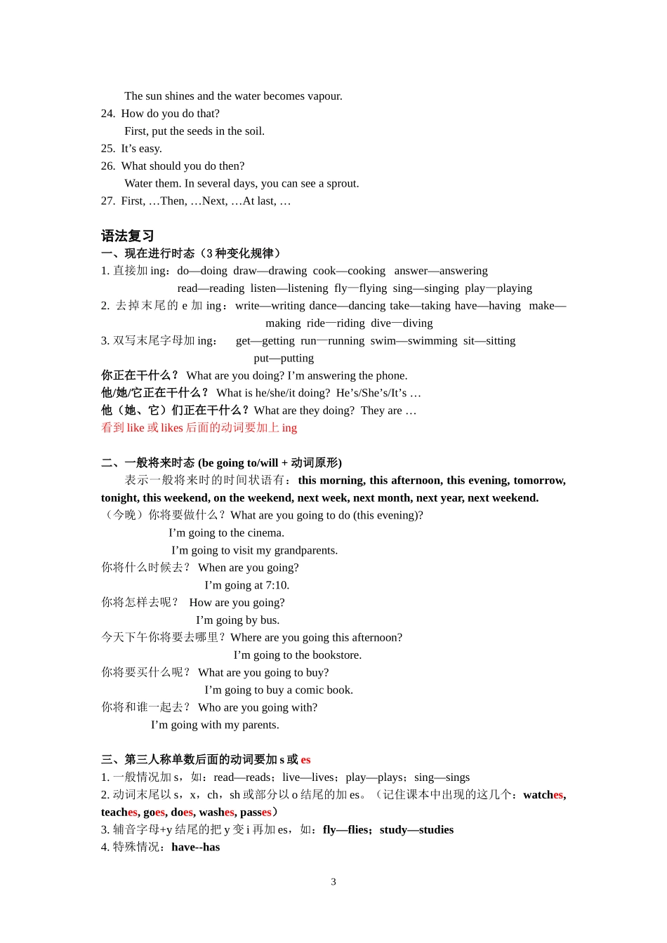 PEP六年级上册单词、句型和语法复习_第3页