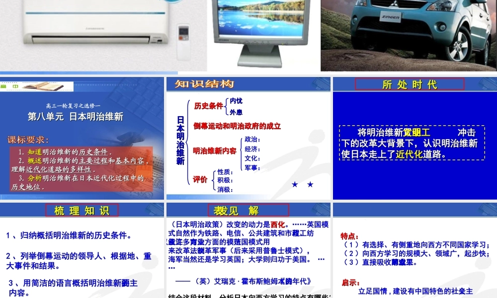 人民版选修一专题八：明治维新复习课件（50张）