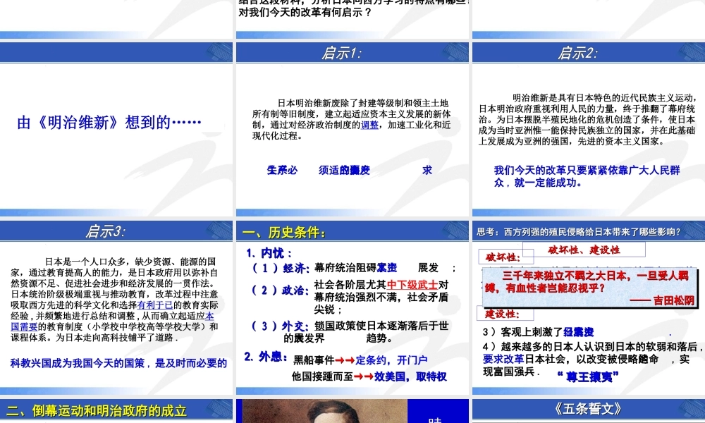 人民版选修一专题八：明治维新复习课件（50张）
