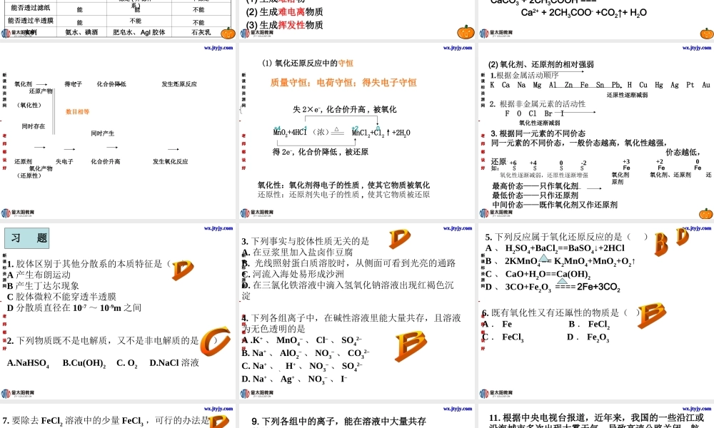 必修1：第二章化学物质及其变化归纳与整理（新人教版）