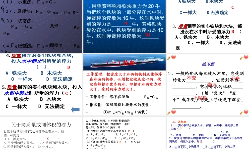 2015年中考物理复习课件：《第10章浮力》课件