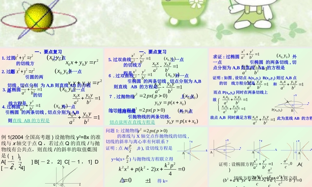 复习：圆锥曲线的切线