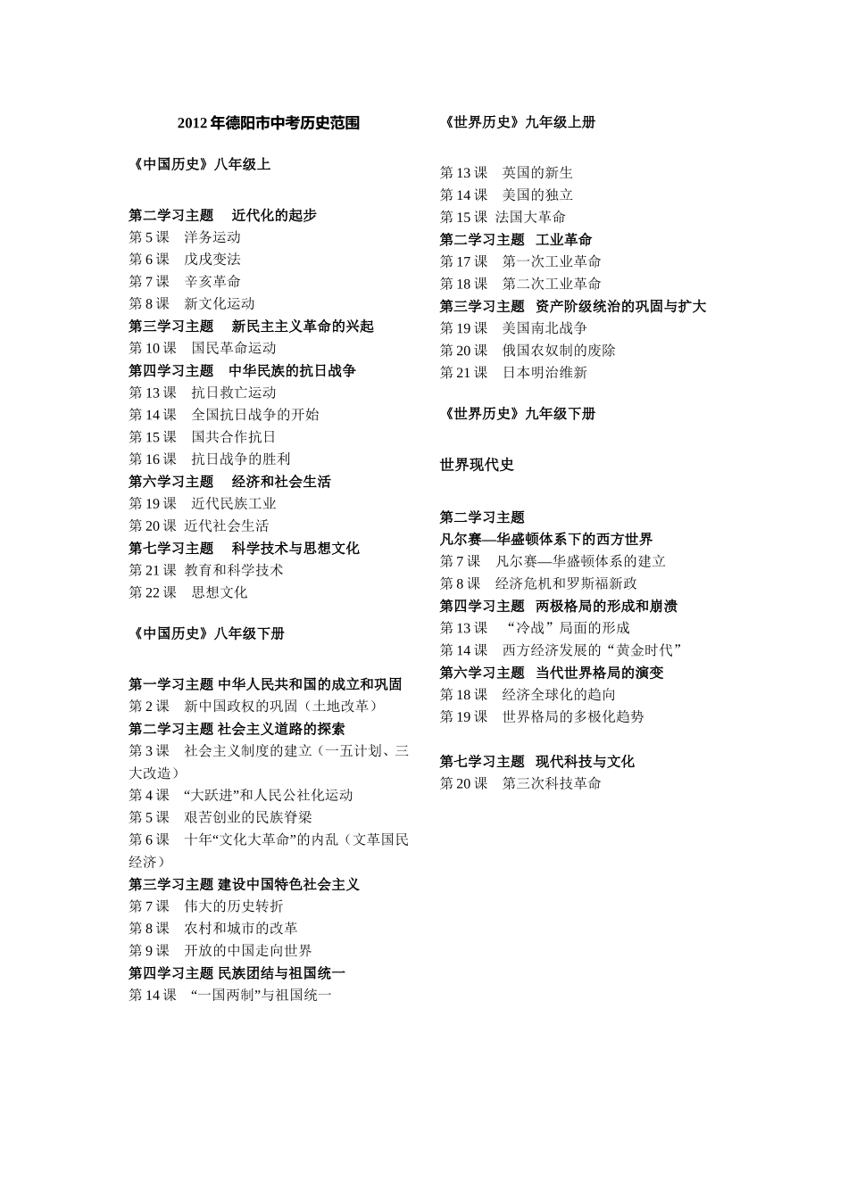 2012年德阳市中考历史范围_第1页