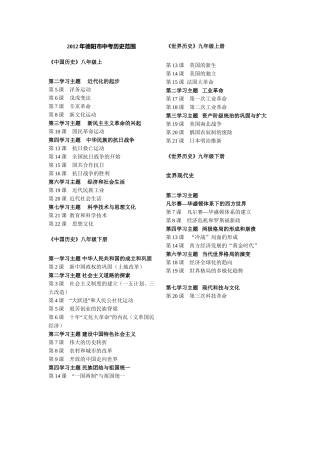 2012年德阳市中考历史范围