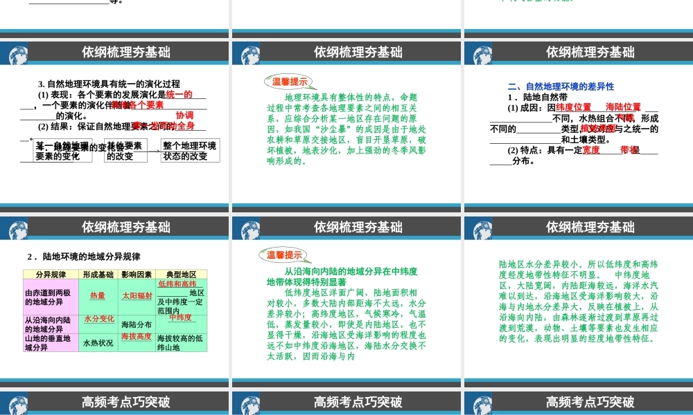 高三地理一轮复习：自然地理环境的整体性与差异性(1)