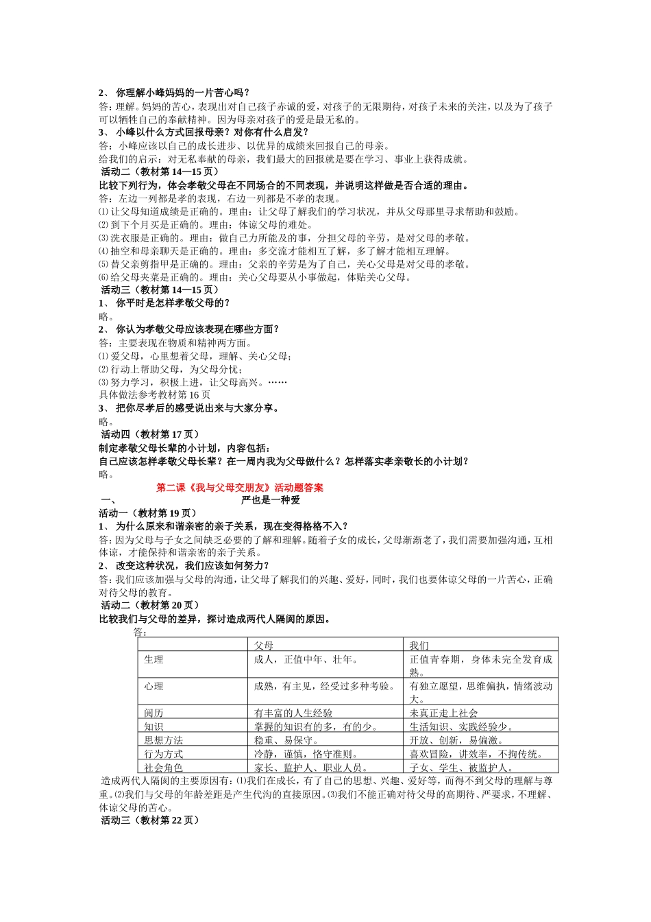 人教版八年级思想品德上册第1--10各课活动题答案_第2页
