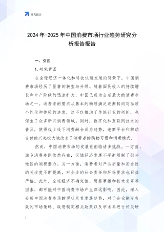 2024年-2025年中国消费市场行业趋势研究分析报告报告