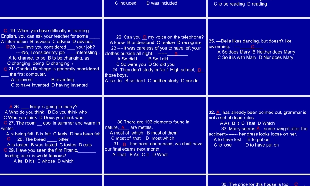 人教版高一英语必修二总复习选择题课件