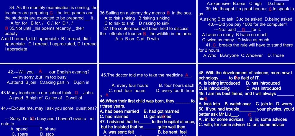 人教版高一英语必修二总复习选择题课件