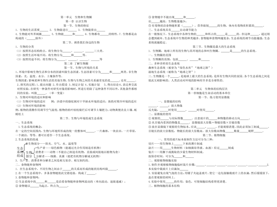 七年级上册生物背诵要点(打印）_第1页