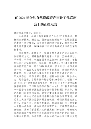 在2024年全县自然资源资产审计工作联席会上的汇报发言