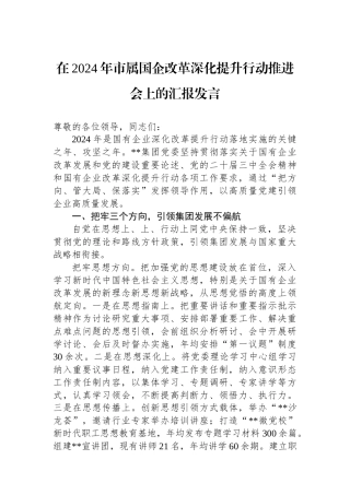 在2024年市属国企改革深化提升行动推进会上的汇报发言