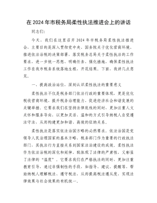 在2024年市税务局柔性执法推进会上的讲话