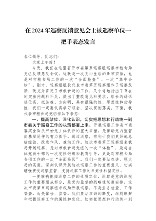 在2024年巡察反馈意见会上被巡察单位一把手表态发言