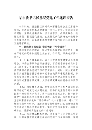 某市委书记抓基层党建工作述职报告