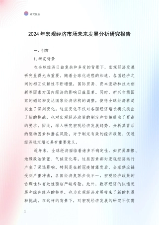 2024年宏观经济市场未来发展分析研究报告
