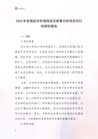2024年宏观经济市场现状及前景分析项目可行性研究报告