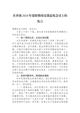 在乡镇2024年巡察整改反馈意见会议上的发言