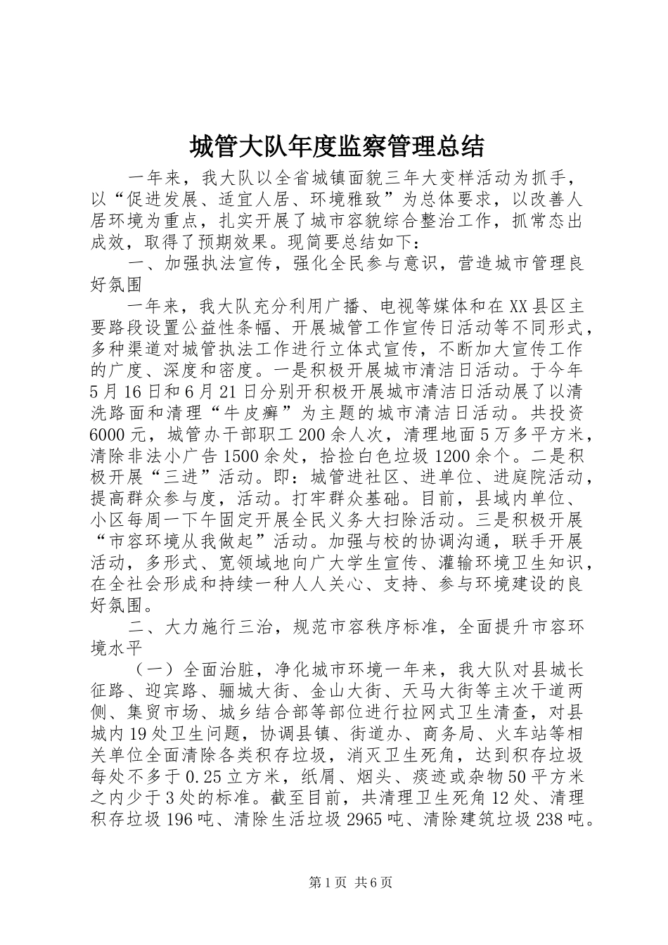 城管大队年度监察管理总结_1_第1页