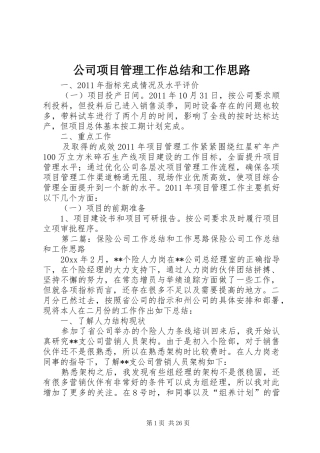 公司项目管理工作总结和工作思路