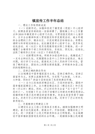 镇宣传工作半年总结