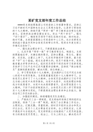 某矿党支部年度工作总结