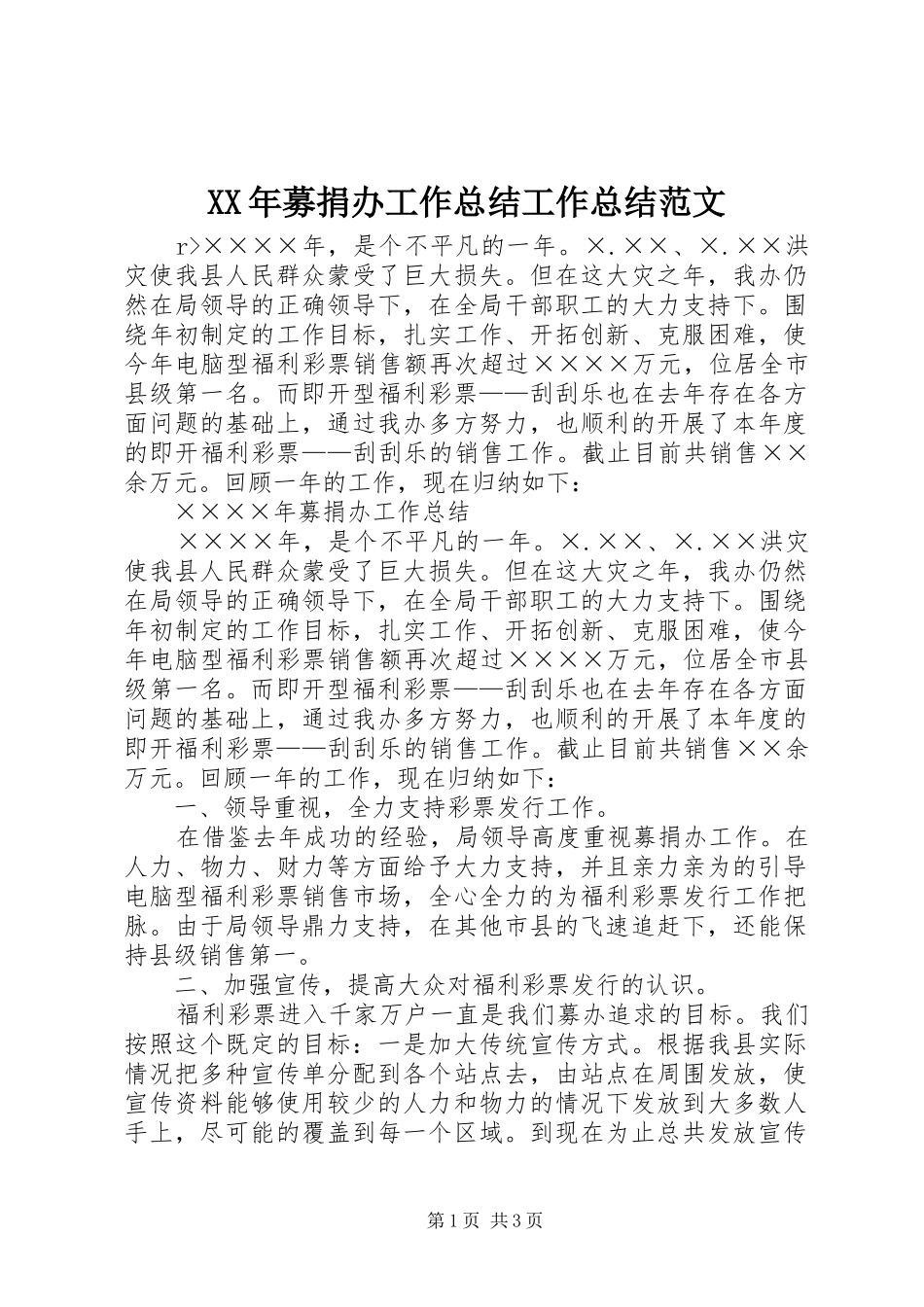 XX年募捐办工作总结工作总结范文_1_第1页