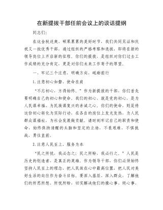 在新提拔干部任前会议上的谈话提纲