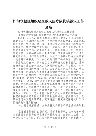 妇幼保健院组织成立救灾医疗队抗洪救灾工作总结_1