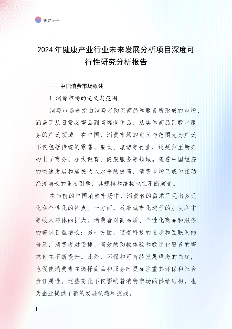 2024年健康产业行业未来发展分析项目深度可行性研究分析报告_第1页