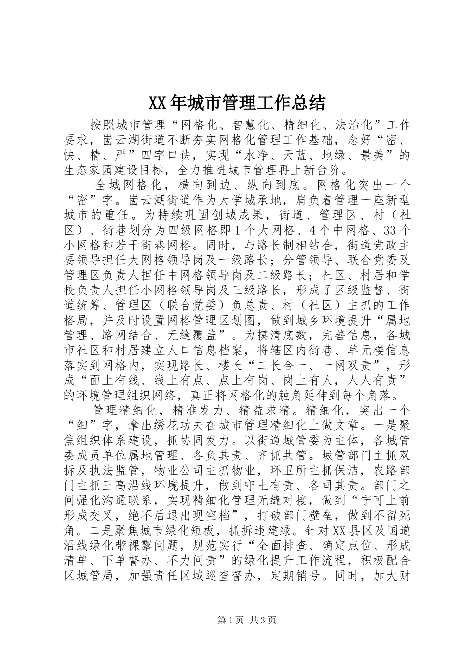 XX年城市管理工作总结_第1页