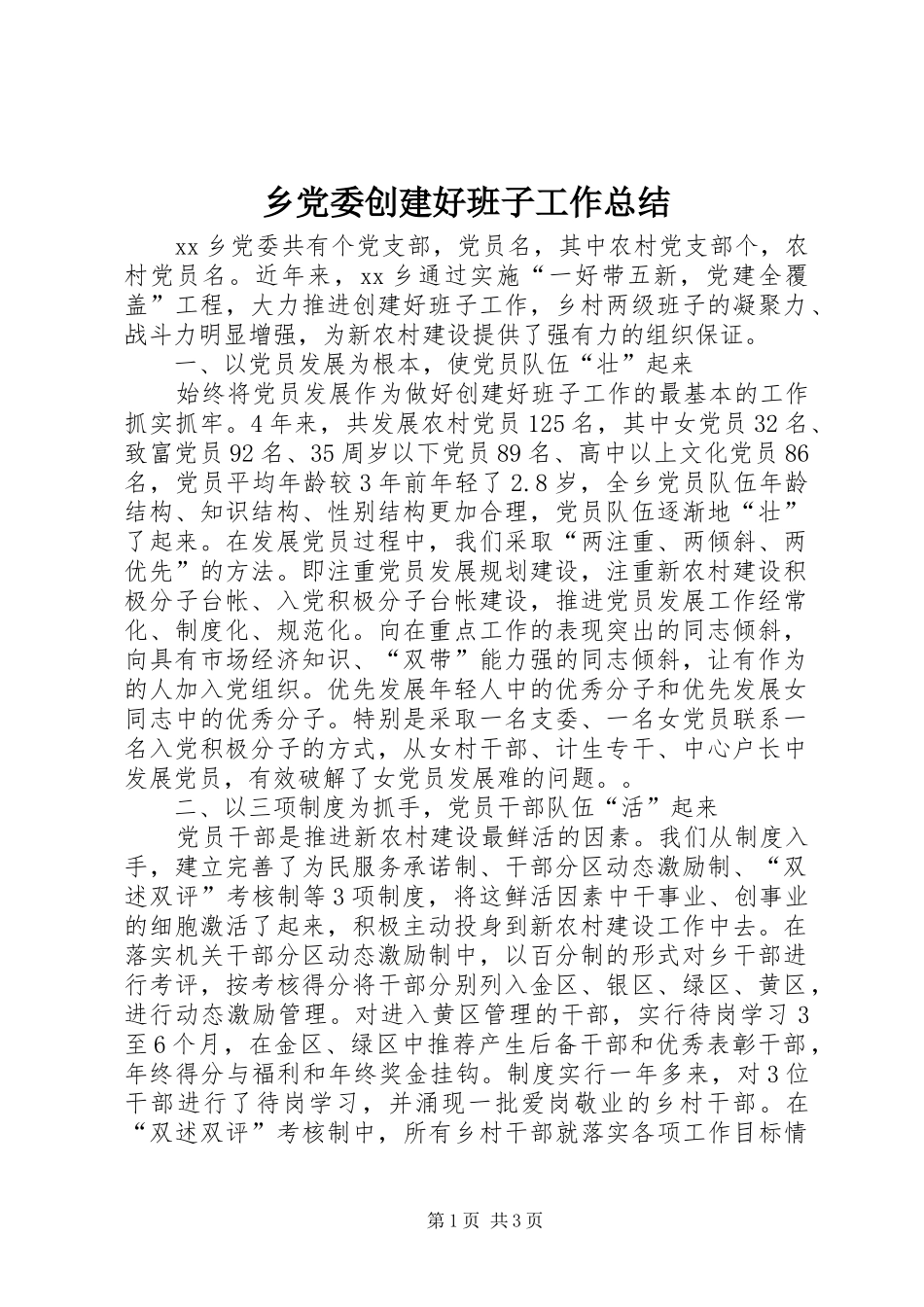 乡党委创建好班子工作总结_第1页
