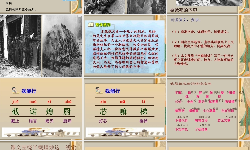 人教新课标版小学语文五年级下册第三组12《半截蜡烛》PPT课件