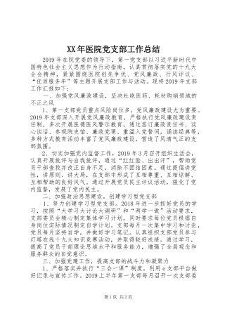 XX年医院党支部工作总结_1