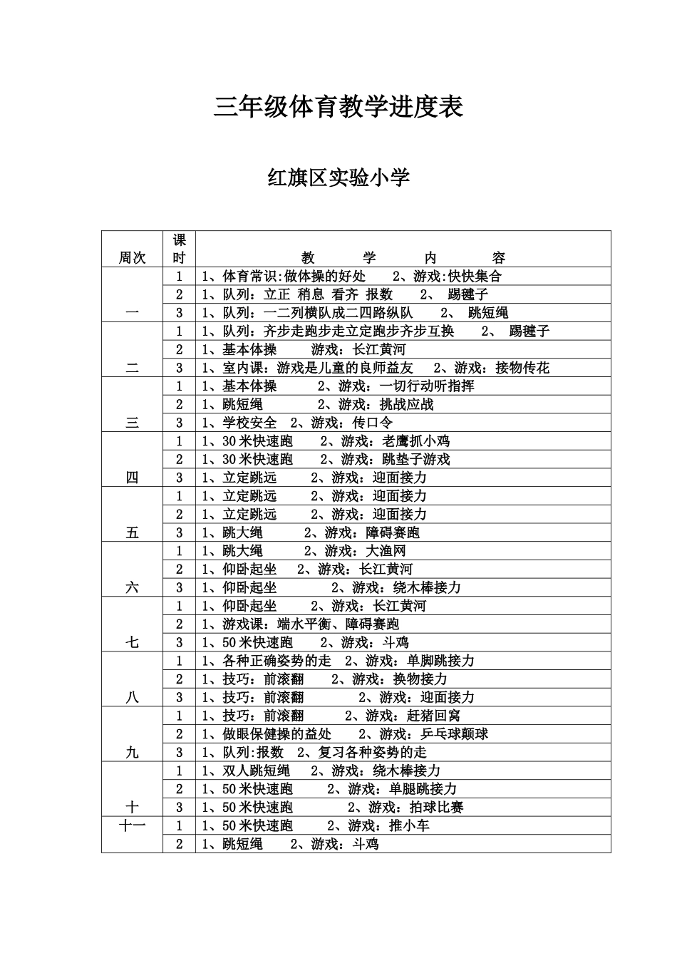 三年级体育教学进度表_第1页