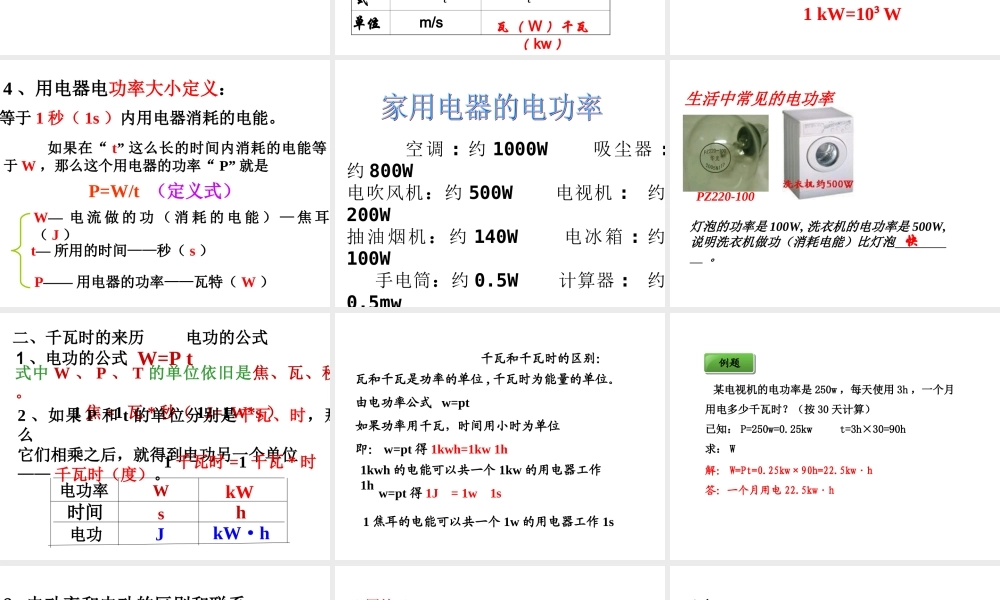 人教版初中物理电功率