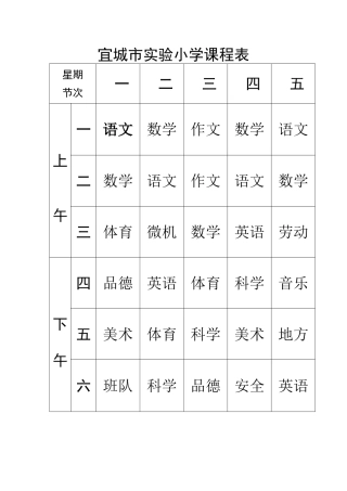 宜城市实验小学课程表53