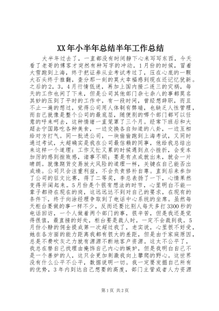 XX年小半年总结半年工作总结