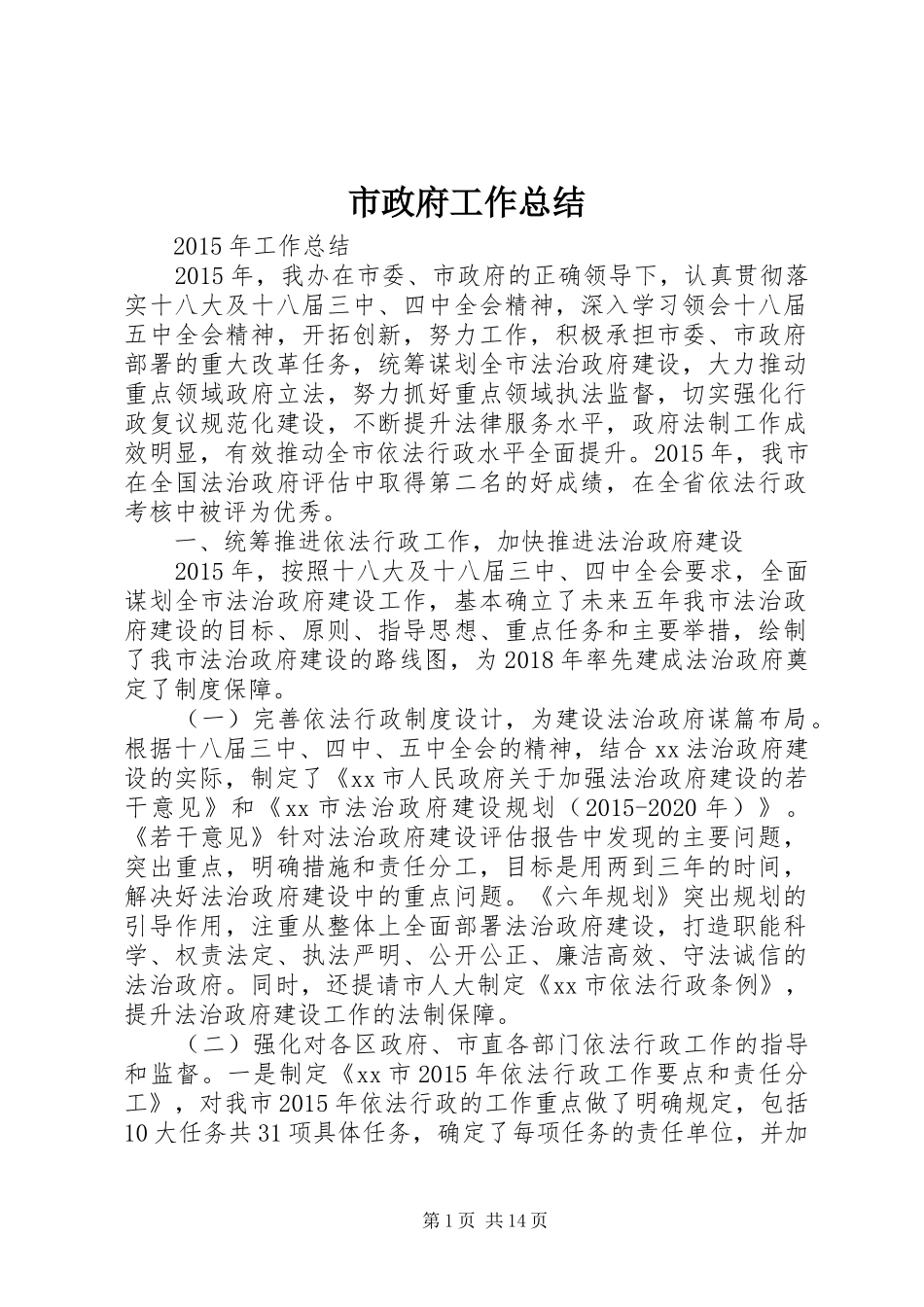 市政府工作总结_1_第1页
