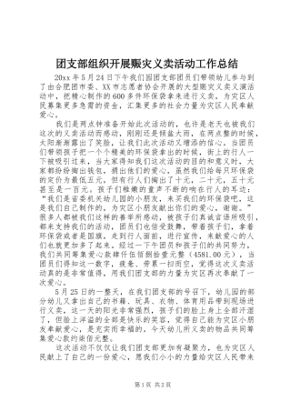 团支部组织开展赈灾义卖活动工作总结
