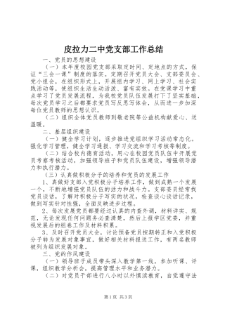 皮拉力二中党支部工作总结