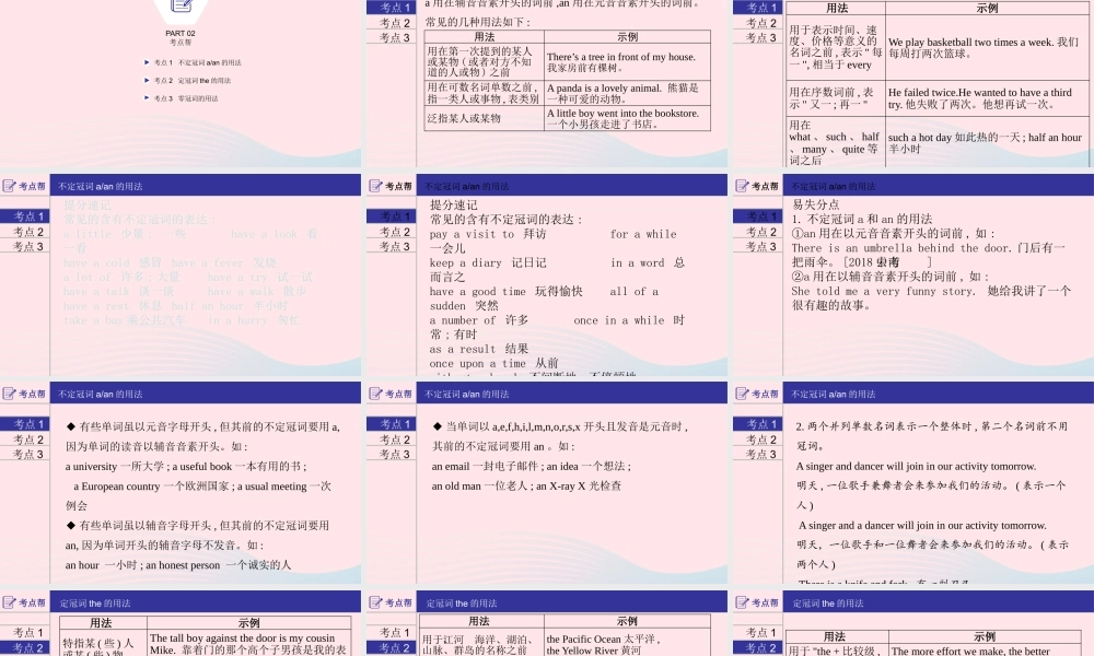 (河南专用)版中考英语二轮复习 语法专题过关 专题二 冠词课件 人教新目标版 课件