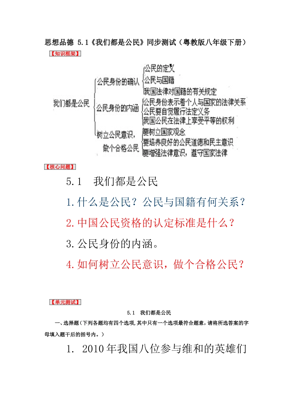 思想品德：粤教版八年级下_5-1_我们都是公民(同步测试题)_第1页