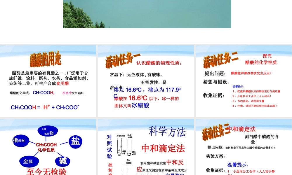 九年级化学 第一单元探究从化学的视角看食醋课件 鲁教版 课件