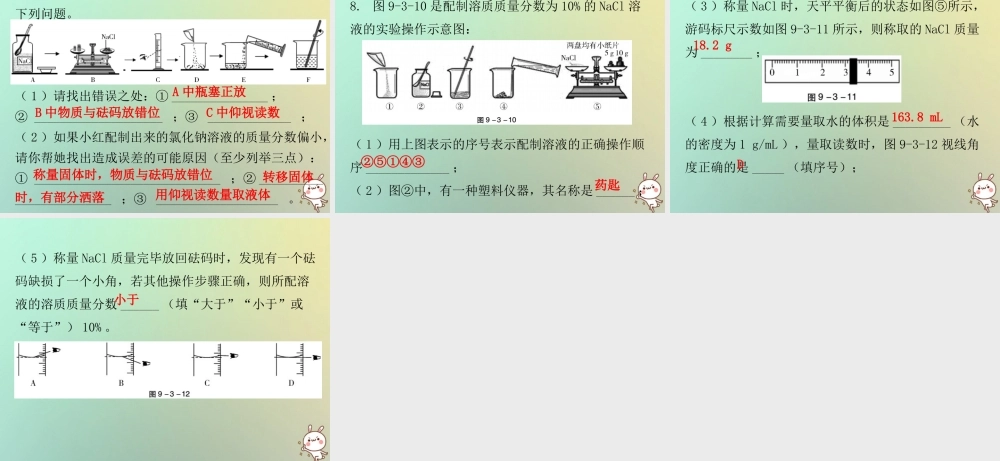 九年级化学下册 第九单元 溶液 课题3 溶解的浓度 课时3 一定溶质质量分数溶液的配制(内文)课件 (新版)新人教版 课件