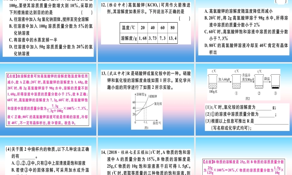 九年级化学下册 第九单元 溶液 课题3 第1课时 溶质的质量分数习题课件 新人教版 课件