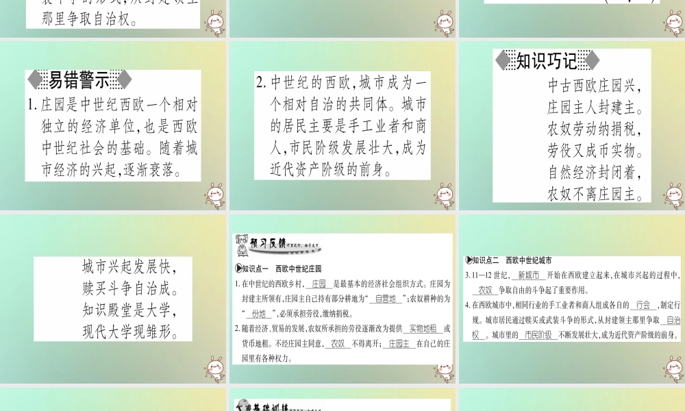 九年级历史上册 第2单元 中古时期的欧洲和亚洲 第7课 西欧中世纪庄园和城市课件 中华书局版 课件