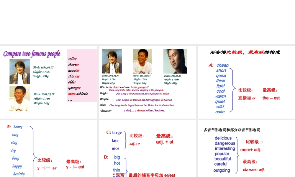 初中英语形容词比较级和最高级课件