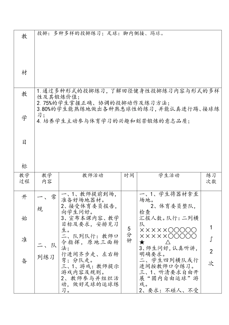投掷力练习，足球练习教案_第1页