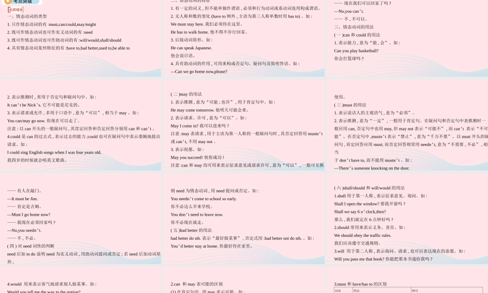 (河南专用)版中考英语 语法过关 专题十一 情态动词课件 人教新目标版 课件